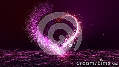 Valentine`s day glowing red and pink bright particle heart with flourish Stock Photo