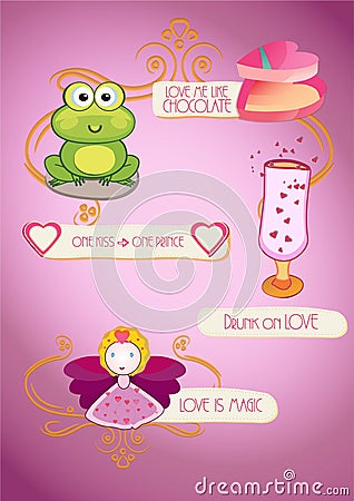 Valentine`s day graphic elements and characters, vector collection Vector Illustration