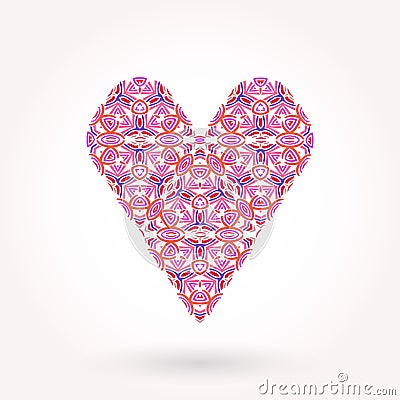 Valentine's Day greeting card. Modern ornamented flat styled heart Vector Illustration
