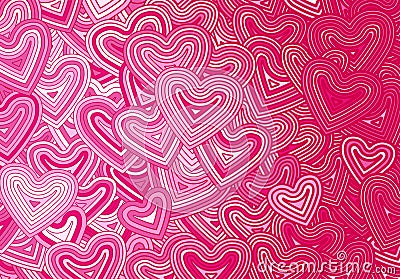 Valentine's Day greeting card template or background with hearts and line ornament. Retro fashion hippie psyhedelic design Vector Illustration