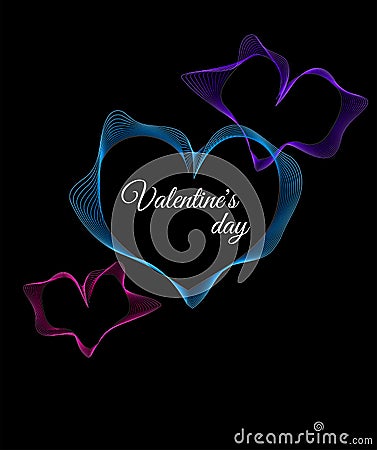 Valentine`s day greeting card template. Multicolored background with hearts. Vector Illustration