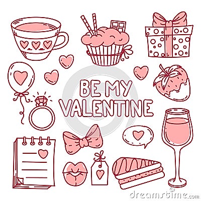 Valentine's day hand drawn doodle element collection Stock Photo