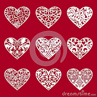 Valentine`s Day Heart, Lace Heart for laser cut, Valentine`s Day Vector Illustration