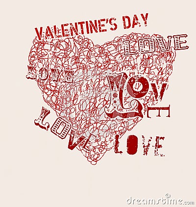 Valentine`s day, heart and love illustration, grunge style, vect Vector Illustration