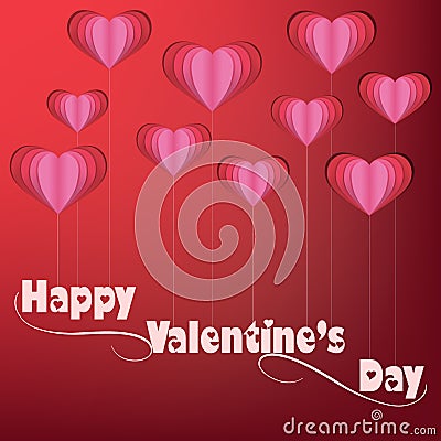 Valentine`s Day Heart Shaped Balloons with ribbon Vector Illustration