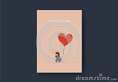 Valentine's day holiday card template with cute adorable kids. Minimalistic design vector. Vector Illustration