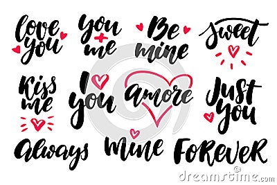 Valentine s Day lettering vector set. Isolated handwriting calli Vector Illustration