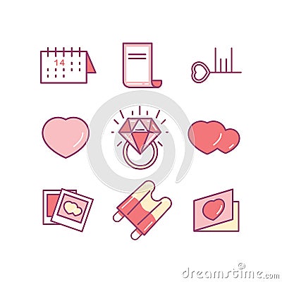 Valentine's day line icon set. Love, wedding romantic icons. Stock Photo