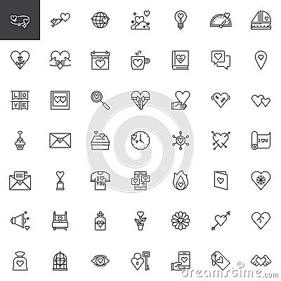 Valentine`s Day line icons set Vector Illustration