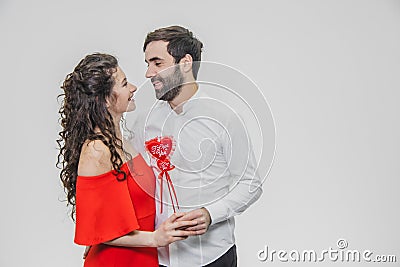 Valentine`s Day and love. Happy together Romantic ideas celebrate Valentine`s Day. Valentine`s Day Concept. Man and Stock Photo