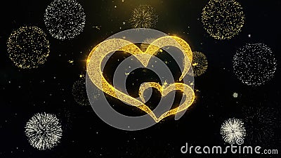 Valentine`s day love heart Written Gold Particles Exploding Fireworks Display. Valentine`s day love heart Written Gold Glitter Particles Spark Exploding Valentine`s day love heart Written Gold Particles Exploding Fireworks Display. Valentine`s day love heart Written Gold Glitter Particles Spark Exploding