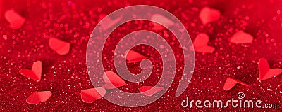 Valentine`s day. Many red hearts on background of shining crystals Stock Photo