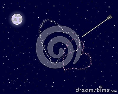 Valentine's day. The night sky with two hearts. Vector Illustration