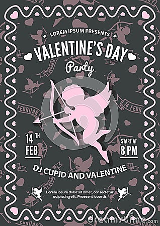 Valentine`s Day party invitation, flyer or poster design. Vector illustration Vector Illustration