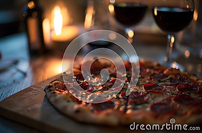 valentine's day pizza and wine gift Stock Photo
