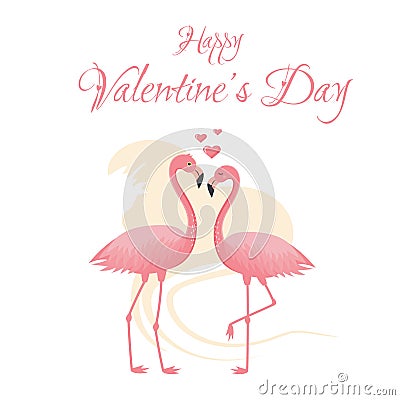 Valentine's day postcard with flamingos in love Vector Illustration