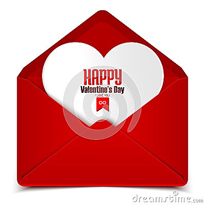 Valentine's day postcard, vector illustration of red envelope with white heart Vector Illustration