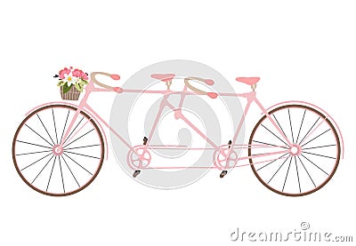 Valentine`s Day postcard with vintage tandem bicycle vector isol Vector Illustration