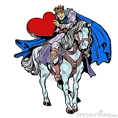 Valentine's Day. A prince in love on a white horse with a red heart Vector Illustration