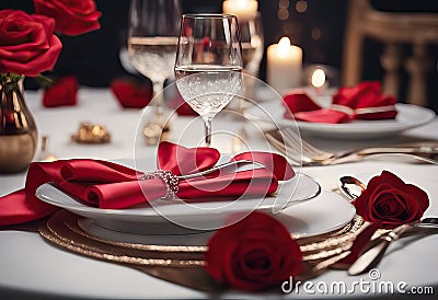 Valentine's Day proposal setting view Close Romantic table restaurant romantic background place concept space table Stock Photo