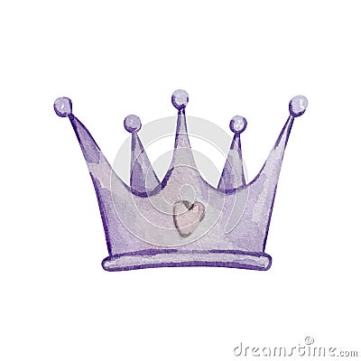 Valentine`s day, purple crown with heart Cartoon Illustration