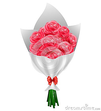 Valentine`s day Red roses bouquet isolated Vector Illustration