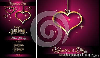 Valentine`s Day Restaurant Menu Template Background for Romantic Dinner Stock Photo