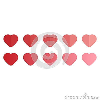 Valentine's day rose pink and red gradient hearts set isolated on white background. Vector Illustration