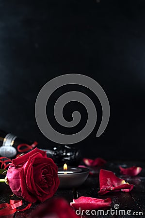 Valentine's day roses and champagne Stock Photo