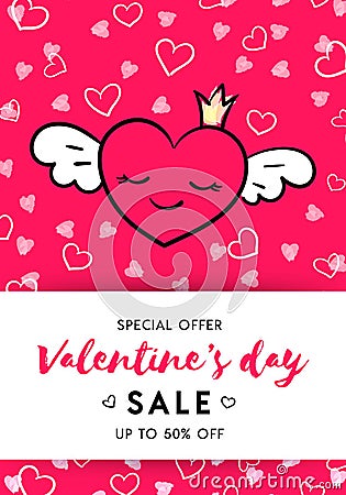 Valentine`s day sale banner template red Vector Illustration