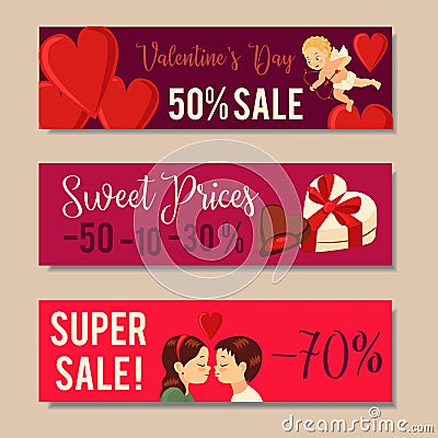 Valentine`s Day Sale Banners Design. Vector illustration Vector Illustration