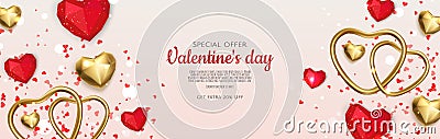 Valentine s Day Sale Poster or banner with hearts. Promotion and shopping template or background for Love and Valentine Vector Illustration