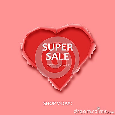 Valentine`s Day sale. Torn heart with a discount for the season Stock Photo