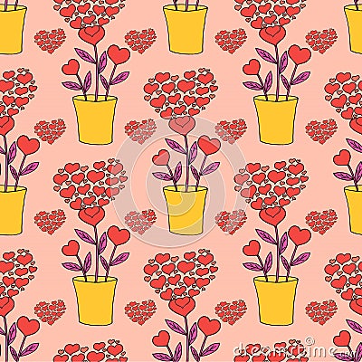 Valentine`s day seamless pattern with coffee cup and hearts. Beautiful greeting card with valentines day seamless Vector Illustration