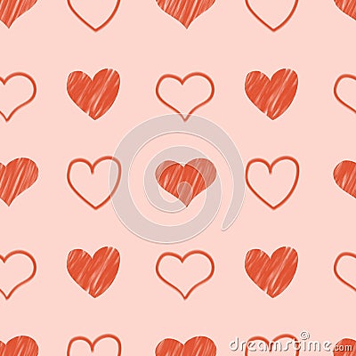 Valentine`s day seamless pattern with hand - drawn hearts. Vector illustration Cartoon Illustration