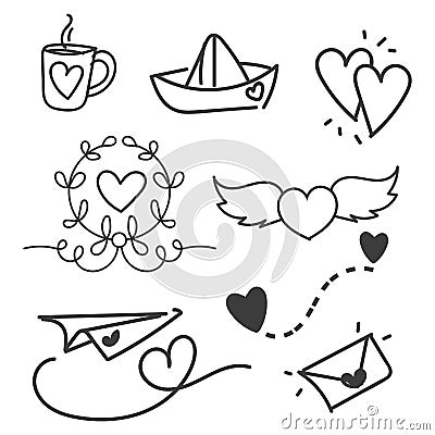 Valentine`s Day set of symbols.Calligraphy. Vector Vector Illustration