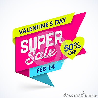 Valentine`s Day Super Sale banner Vector Illustration