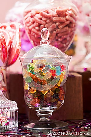 Valentine`s day sweets set. Colorful candies, jellies, lollipops, marshmallows Editorial Stock Photo