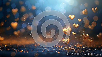 Valentine's day theme with hearts on a blue blurred background Stock Photo