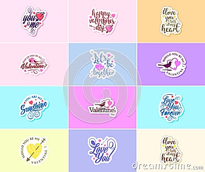 Valentine\'s Day: A Time for Sweet Words and Beautiful Image Stickers Vector Illustration