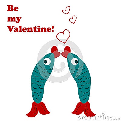 Valentine`s Day. Two fishes Vector Illustration