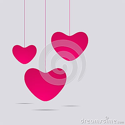 Valentine`s day upper decoration with hanging hearts Vector Illustration