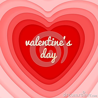 Valentine`s day vector card with cut paper design heart. Vector Illustration