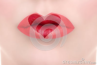Creative Valentine`s Day Heart Lips Kiss lipstick ad Stock Photo