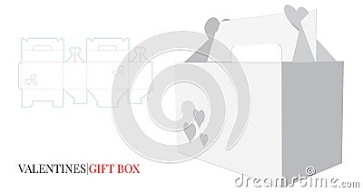 Gift Box with Handle Template with die cut / laser cut lines. Valentine`s Heart Box mock up vector Vector Illustration