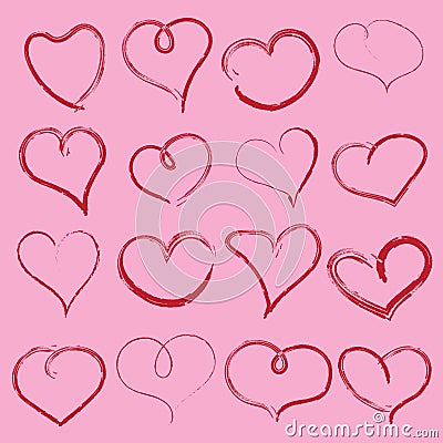 Valentine`s with handwritten hearts. Vector. Vector Illustration