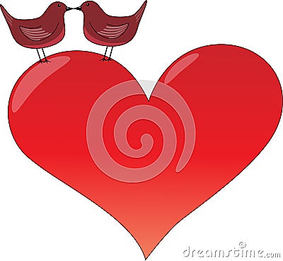 Valentine's heart with kissing birds Vector Illustration