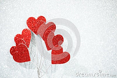 Valentine`s hearts on sparkling light silver background Stock Photo