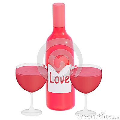 Valentine's movie night Love champagne on transparent background, 3D rendering Stock Photo
