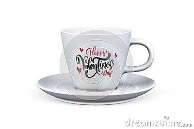 Valentine`s mug - porcelain coffee or tea mug with valentine`s day theme - 3d - isolated on white Stock Photo